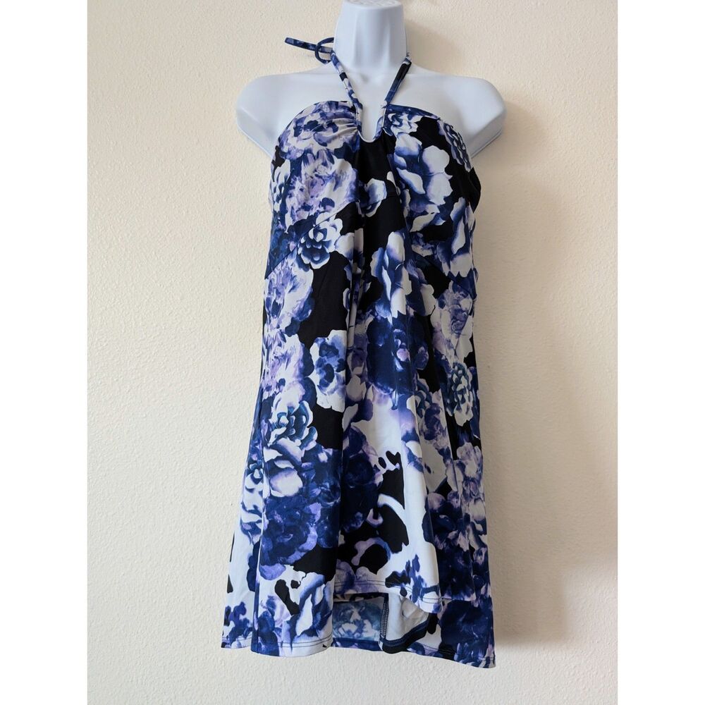 NWT Shape FX Swimdress Swimsuit 20W Blue Floral Halter Tummy Control